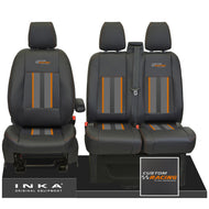 Ford Transit Custom Front 1+2 INKA Icon Striped Leatherette Tailored Seat Covers Black MY-12-23 Custom Racing Embroidery