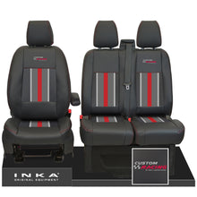 Load image into Gallery viewer, Ford Transit Custom Front 1+2 INKA Icon Striped Leatherette Tailored Seat Covers Black MY-12-23
