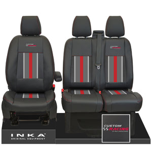 Ford Transit Custom Front 1+2 INKA Icon Striped Leatherette Tailored Seat Covers Black MY-12-23