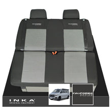 Load image into Gallery viewer, VW California T6.1, T6, T5.1, T5 Ocean, Coast, Beach, SE, Surf INKA Tailored Front &amp; Rear Seat Covers Set Second Skin Black With Grey Vision centres With Embroidery  MY14 Onwards
