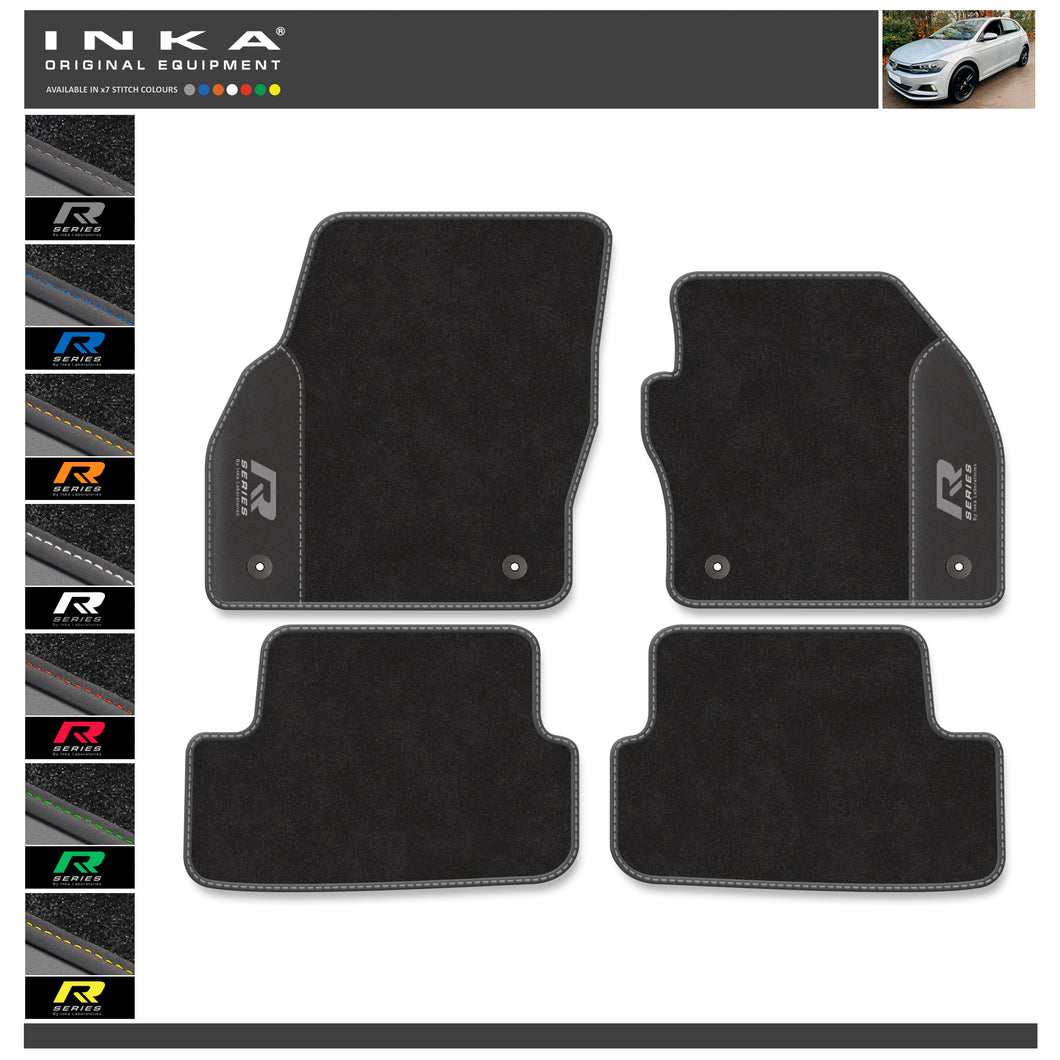 VW Polo Car Mats (Front & Rear Set) with Premium Carpet & OEM Leatherette Fits MY2018 Onwards