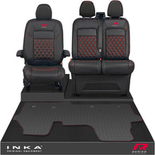 Load image into Gallery viewer, New VW Transporter T7 Panel Van Front 1+2 Bentley Diamond Quilt Leatherette Tailored Seat Covers &amp; Tailored Rubber Mat Black MY25 Onwards R Series Embroidery
