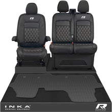 Load image into Gallery viewer, New VW Transporter T7 Panel Van Front 1+2 Bentley Diamond Quilt Leatherette Tailored Seat Covers &amp; Tailored Rubber Mat Black MY25 Onwards R Series Embroidery
