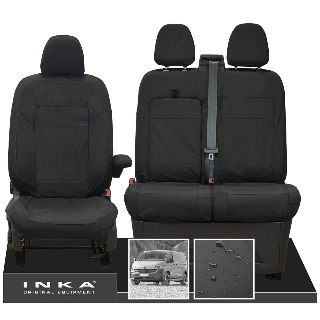 New VW Transporter T7 Panel Van INKA Front Set Tailored Waterproof Seat Covers Black MY25 Onwards