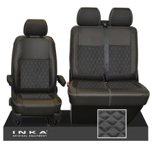 Load image into Gallery viewer, VW Transporter T6.1, T6, T5.1 Front 1+2 INKA Bentley Leatherette Suedetara Tailored Seat Covers Black Fits Panel Van &amp; Kombi
