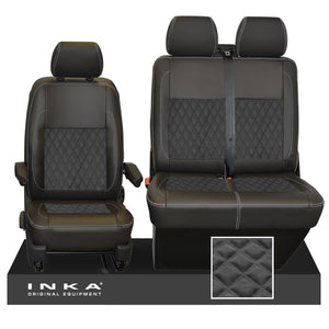 VW Transporter T6.1, T6, T5.1 Front 1+2 INKA Bentley Leatherette Suedetara Tailored Seat Covers Black Fits Panel Van & Kombi