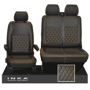 VW Transporter T6.1,T6,T5.1 Front 1+2 Bentley Diamond Quilt INKA Tailored Seat Covers Black Fits Panel Van & Kombi