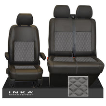 Load image into Gallery viewer, VW Transporter T6.1, T6, T5.1 Front 1+2 INKA Bentley Leatherette Suedetara Tailored Seat Covers Black Fits Panel Van &amp; Kombi
