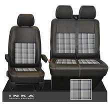 Load image into Gallery viewer, VW Transporter T6.1, T6, T5.1 Front 1+2 INKA Leatherette Tartan Tailored Seat Covers Black Fits Panel Van &amp; Kombi
