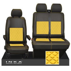 VW Transporter T6.1, T6, T5.1 Front 1+2 INKA Bentley Leatherette Suedetara Tailored Seat Covers Black Fits Panel Van & Kombi