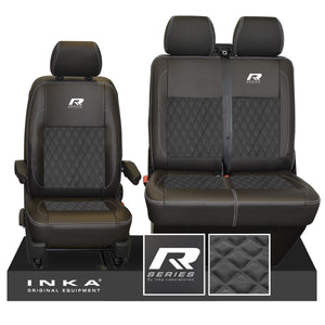 VW Transporter T6.1, T6, T5.1 R-Series Front 1+2 INKA Bentley Leatherette Suedetara Tailored Seat Covers Black Fits Panel Van & Kombi