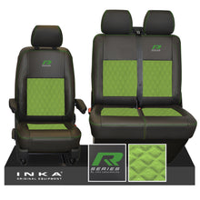 Load image into Gallery viewer, VW Transporter T6.1, T6, T5.1 R-Series Front 1+2 INKA Bentley Leatherette Suedetara Tailored Seat Covers Black Fits Panel Van &amp; Kombi
