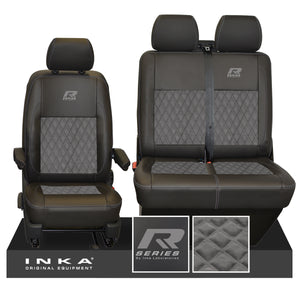 VW Transporter T6.1, T6, T5.1 R-Series Front 1+2 INKA Bentley Leatherette Suedetara Tailored Seat Covers Black Fits Panel Van & Kombi