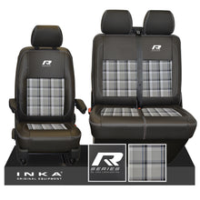 Load image into Gallery viewer, New VW Transporter T6.1, T6, T5.1 Front 1+2 R-Series INKA Leatherette Tartan Tailored Seat Covers Black Fits Panel Van &amp; Kombi
