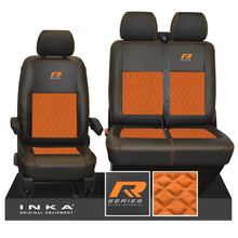 Load image into Gallery viewer, VW Transporter T6.1, T6, T5.1 R-Series Front 1+2 INKA Bentley Leatherette Suedetara Tailored Seat Covers Black Fits Panel Van &amp; Kombi
