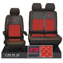 Load image into Gallery viewer, VW Transporter T6.1, T6, T5.1 R-Series Front 1+2 INKA Bentley Leatherette Suedetara Tailored Seat Covers Black Fits Panel Van &amp; Kombi
