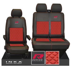 VW Transporter T6.1, T6, T5.1 R-Series Front 1+2 INKA Bentley Leatherette Suedetara Tailored Seat Covers Black Fits Panel Van & Kombi