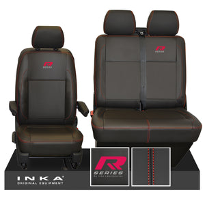 VW Transporter T6.1, T6, T5.1 R-Series Front 1+2 INKA Leatherette Tailored Seat Covers Black Fits Panel Van & Kombi