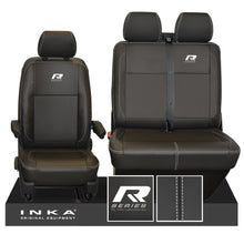 Load image into Gallery viewer, VW Transporter T6.1, T6, T5.1 R-Series Front 1+2 INKA Leatherette Tailored Seat Covers Black Fits Panel Van &amp; Kombi
