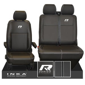 VW Transporter T6.1, T6, T5.1 R-Series Front 1+2 INKA Leatherette Tailored Seat Covers Black Fits Panel Van & Kombi