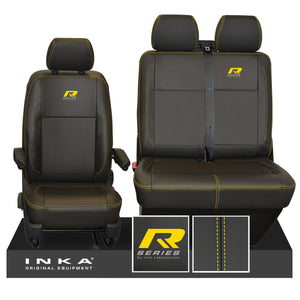 VW Transporter T6.1, T6, T5.1 R-Series Front 1+2 INKA Leatherette Tailored Seat Covers Black Fits Panel Van & Kombi