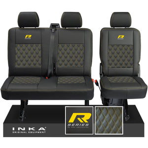 New VW Transporter T6.1, T6, T5.1 Rear 2+1 Bentley Diamond Quilt Tailored Leatherette Seat Covers Black Fits Panel Van & Kombi