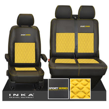 Load image into Gallery viewer, VW Transporter T6.1, T6, T5.1 Sport-Series Front 1+2 INKA Bentley Leatherette Suedetara Tailored Seat Covers Black Fits Panel Van &amp; Kombi
