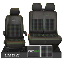 Load image into Gallery viewer, New VW Transporter T6.1, T6, T5.1 Front 1+2 Sport-Series INKA Leatherette Tartan Tailored Seat Covers Black Fits Panel Van &amp; Kombi
