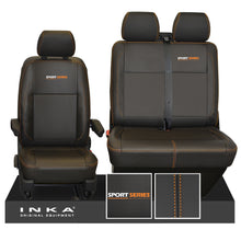 Load image into Gallery viewer, VW Transporter T6.1, T6, T5.1 Sport-Series Front 1+2 INKA Leatherette Tailored Seat Covers Black Fits Panel Van &amp; Kombi
