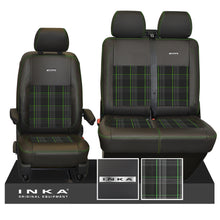 Load image into Gallery viewer, New VW Transporter T6.1, T6, T5.1 Front 1+2 INKA Steel Badge Leatherette Tartan Tailored Seat Covers Black Fits Panel Van &amp; Kombi
