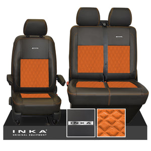 VW Transporter T6.1, T6, T5.1 Front 1+2 INKA Steel Badge Leatherette Suedetara Tailored Seat Covers Black Fits Panel Van & Kombi