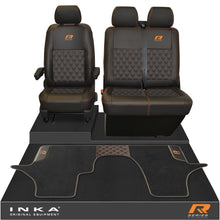 Load image into Gallery viewer, New VW Transporter T6.1, T6, T5.1 Front 1+2 Bentley Diamond Quilt Tailored Leatherette Seat Covers &amp; Matching Tailored Floor Mat Black
