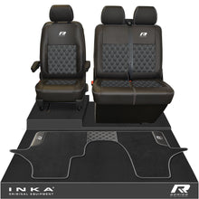 Load image into Gallery viewer, New VW Transporter T6.1, T6, T5.1 Front 1+2 Bentley Diamond Quilt Tailored Leatherette Seat Covers &amp; Matching Tailored Floor Mat Black
