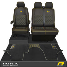 Load image into Gallery viewer, New VW Transporter T6.1, T6, T5.1 Front 1+2 Bentley Diamond Quilt Tailored Leatherette Seat Covers &amp; Matching Tailored Floor Mat Black
