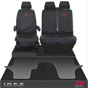 VW Transporter T6.1,T6,T5.1 INKA Front 1+2 Tailored Waterproof Seat Covers & Tailored Rubber Floor Mat Black