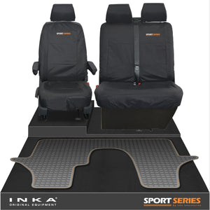 VW Transporter T6.1,T6,T5.1 INKA Front 1+2 Tailored Waterproof Seat Covers & Tailored Rubber Floor Mat Black