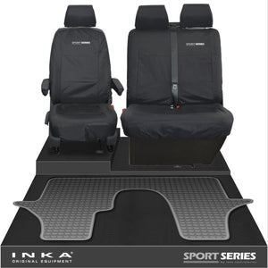 VW Transporter T6.1,T6,T5.1 INKA Front 1+2 Tailored Waterproof Seat Covers & Tailored Rubber Floor Mat Black