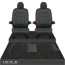 Load image into Gallery viewer, New VW Transporter T7 Panel Van INKA Front Bentley Leatherette Tailored Seat Covers &amp; Matching Tailored Floor Mat Black MY25 Onwards
