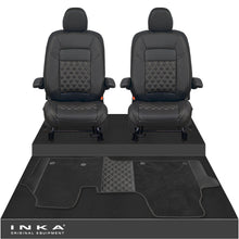 Load image into Gallery viewer, New VW Transporter T7 Panel Van INKA Front Bentley Leatherette Tailored Seat Covers &amp; Matching Tailored Floor Mat Black MY25 Onwards
