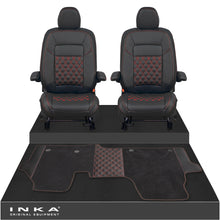 Load image into Gallery viewer, New VW Transporter T7 Panel Van INKA Front Bentley Leatherette Tailored Seat Covers &amp; Matching Tailored Floor Mat Black MY25 Onwards
