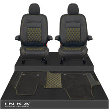 Load image into Gallery viewer, New VW Transporter T7 Panel Van INKA Front Bentley Leatherette Tailored Seat Covers &amp; Matching Tailored Floor Mat Black MY25 Onwards
