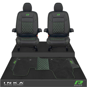 New VW Transporter T7 Panel Van INKA Front Bentley Leatherette Tailored Seat Covers & Matching Tailored Floor Mat Black MY25 Onwards