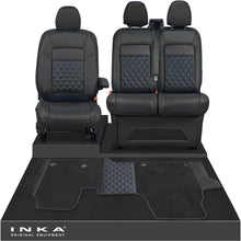 Load image into Gallery viewer, New VW Transporter T7 Panel Van INKA Front Bentley Leatherette Tailored Seat Covers &amp; Matching Tailored Floor Mat Black MY25 Onwards
