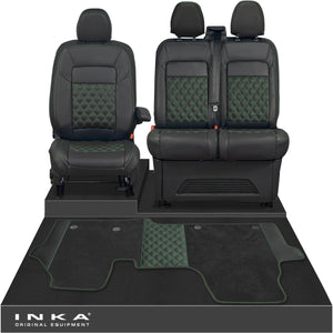 New VW Transporter T7 Panel Van INKA Front Bentley Leatherette Tailored Seat Covers & Matching Tailored Floor Mat Black MY25 Onwards