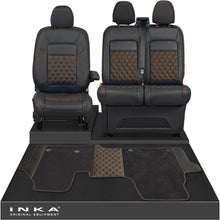 Load image into Gallery viewer, New VW Transporter T7 Panel Van INKA Front Bentley Leatherette Tailored Seat Covers &amp; Matching Tailored Floor Mat Black MY25 Onwards

