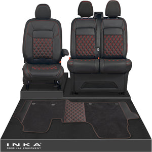 New VW Transporter T7 Panel Van INKA Front Bentley Leatherette Tailored Seat Covers & Matching Tailored Floor Mat Black MY25 Onwards