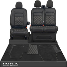 Load image into Gallery viewer, New VW Transporter T7 Panel Van INKA Front Bentley Leatherette Tailored Seat Covers &amp; Matching Tailored Floor Mat Black MY25 Onwards
