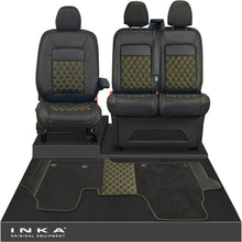 Load image into Gallery viewer, New VW Transporter T7 Panel Van INKA Front Bentley Leatherette Tailored Seat Covers &amp; Matching Tailored Floor Mat Black MY25 Onwards
