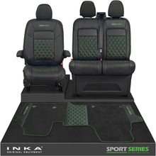 Load image into Gallery viewer, New VW Transporter T7 Panel Van INKA Front Bentley Leatherette Tailored Seat Covers &amp; Matching Tailored Floor Mat Black MY25 Onwards
