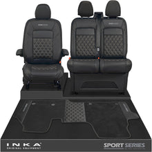 Load image into Gallery viewer, New VW Transporter T7 Panel Van INKA Front Bentley Leatherette Tailored Seat Covers &amp; Matching Tailored Floor Mat Black MY25 Onwards

